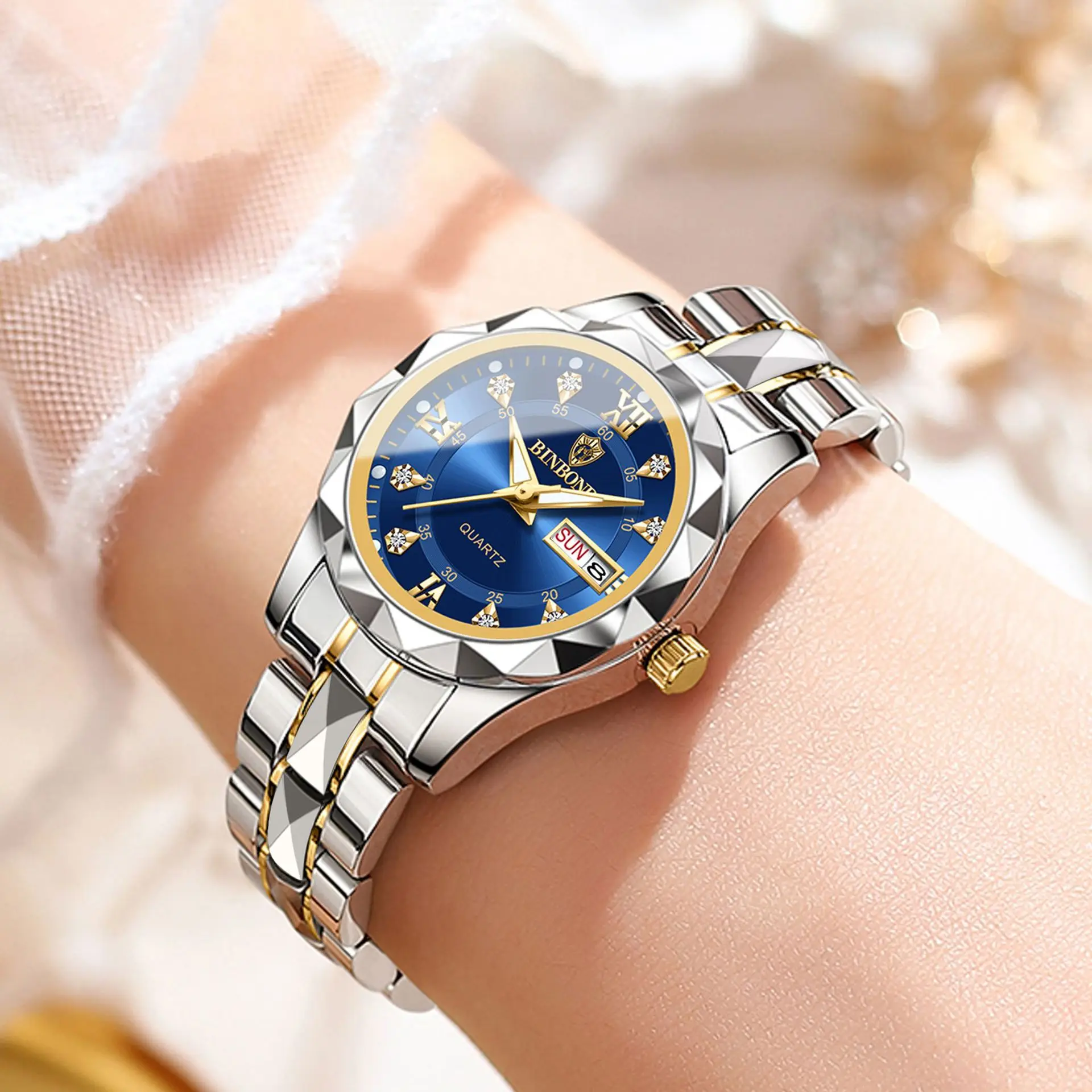 BINBONG женские часы, роскошные модные женские кварцевые часы, водонепроницаемые светящиеся наручные часы из нержавеющей стали с датой, подарок для любителей подруги