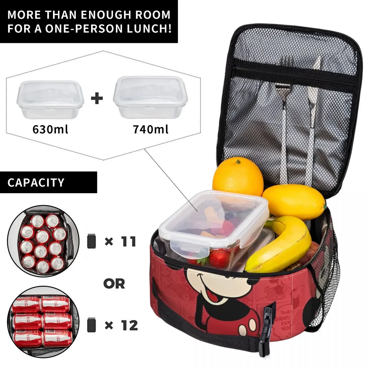 Mickey Mouse GRATITUD Insulated Lunch Bags High Capacity Lunch Container Thermal Bag Tote Lunch Box School Picnic Men Women