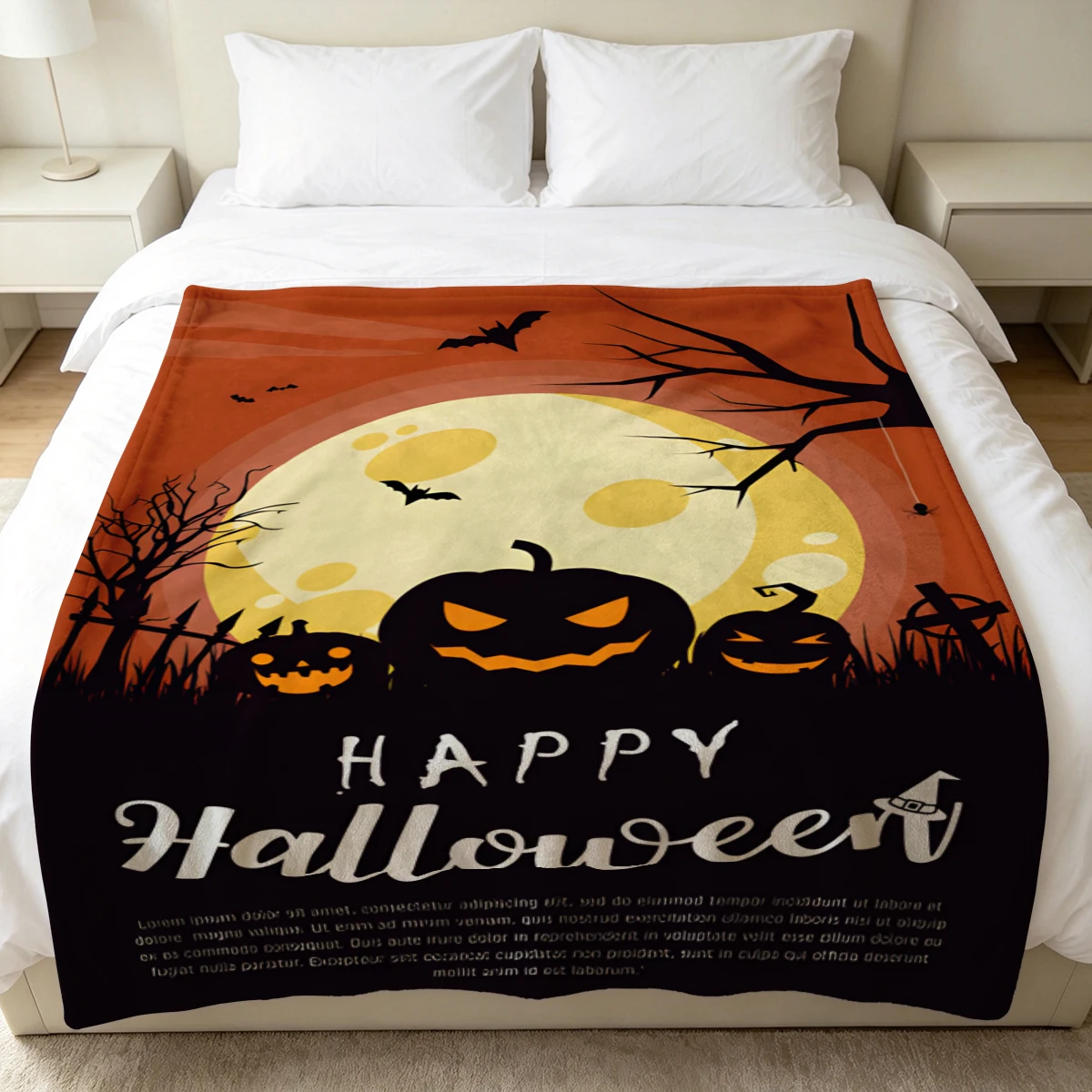 Moon Pumpkin Halloween Winter Summer Flannel Blanket Throw Fleece Soft Fuzzy Plush Cozy Fleece Blankets for Sofa Ideal Gifts