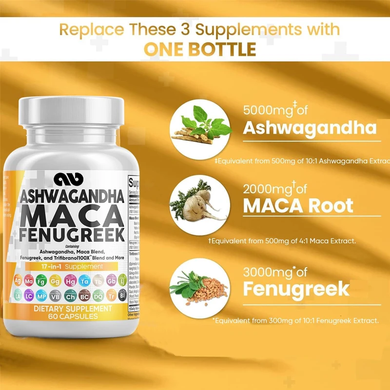 

South African Drunken Eggplant 5000mg Macagan 2000mg Fenugreek 3000mg Supplement - Helps Relieve Stress and Thyroid Health