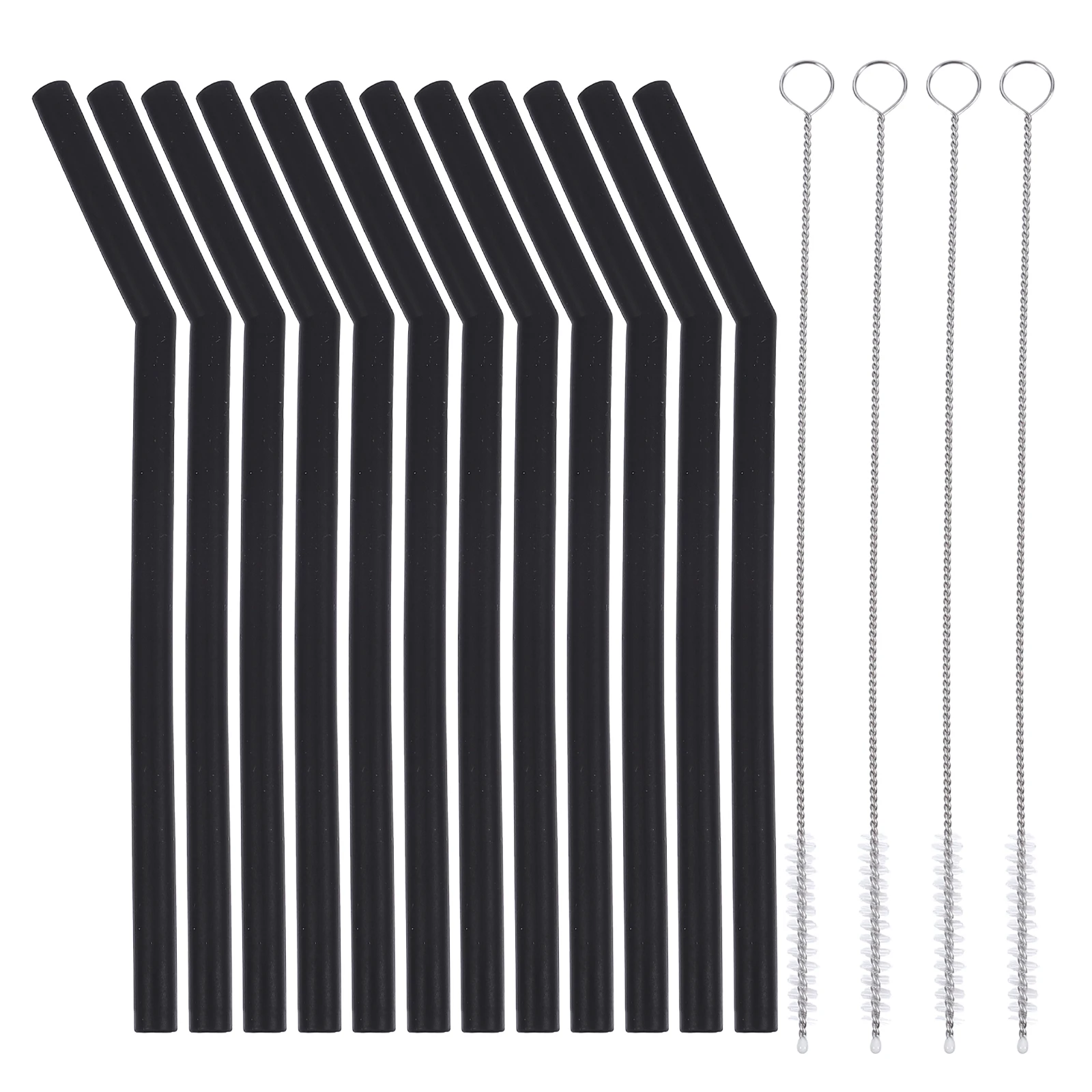 

16 pcs Black Silicone Straw Cleaning Brush Portable Reusable Drink Straws Brushes for Travel Party Picnic Household Kitchen Bar