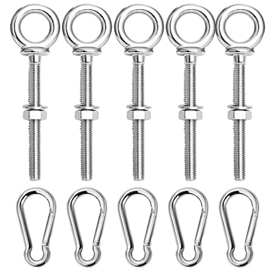 

5 Pack M6 Eye Bolt Eye Bolts with Nuts and Washe and Carabine 316 Stainless Steel Eye Bolt Heavy Duty Marine Grade Threaded Eye