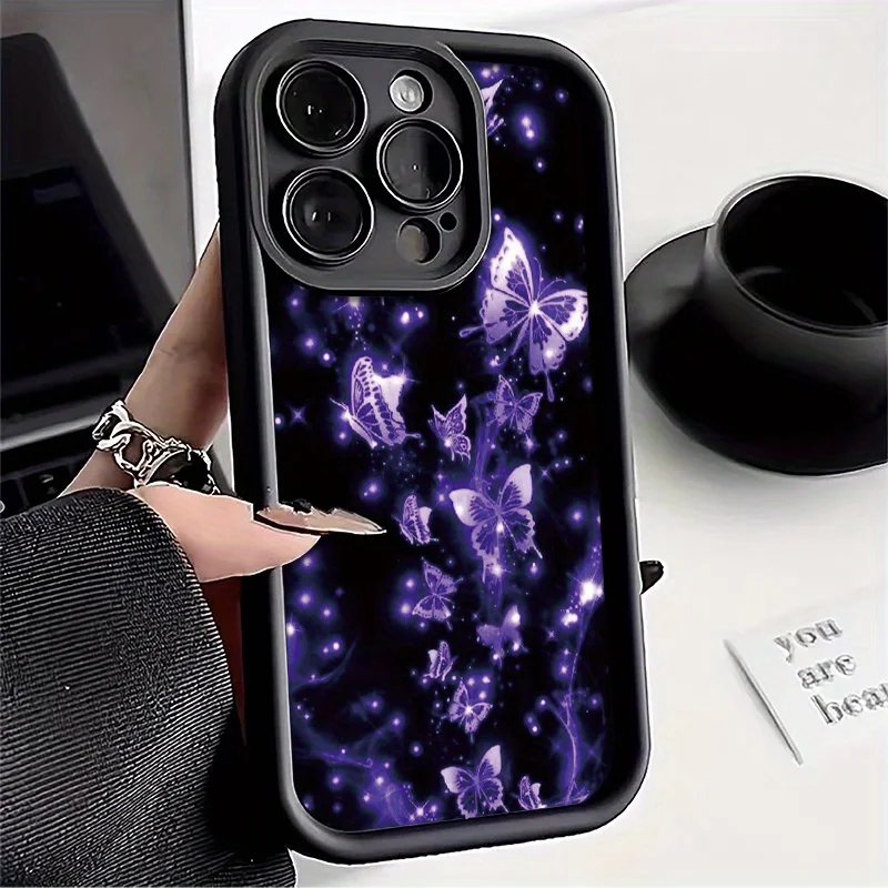 

Purple butterfly in the dark night phone case for iPhone 16 15 14 13 12 11 Pro/ Max/Plus shock-proof rear cover anti-fingerprint