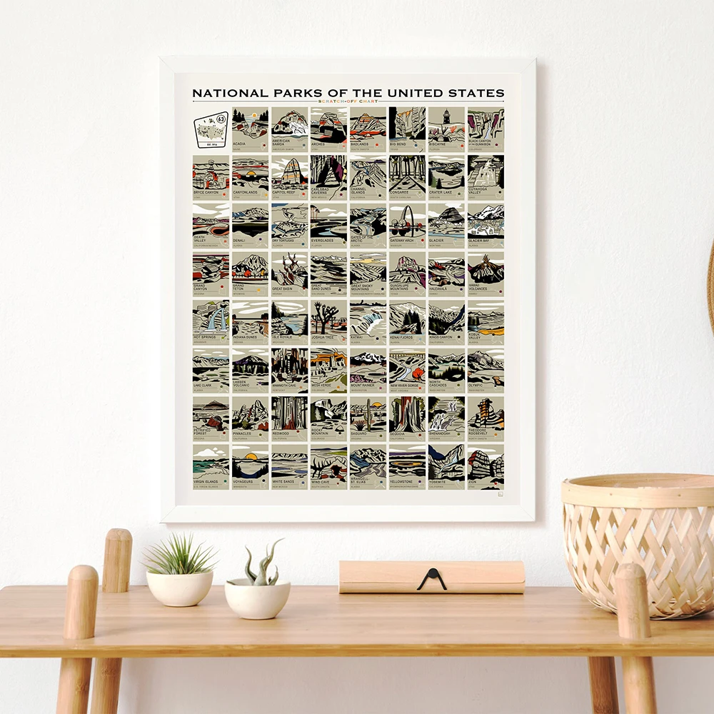National Parks Scratch-Off Map Bucket List Travel Poster Gift for Hikers & Nature Lovers Canvas Painitng Prints Home Decor