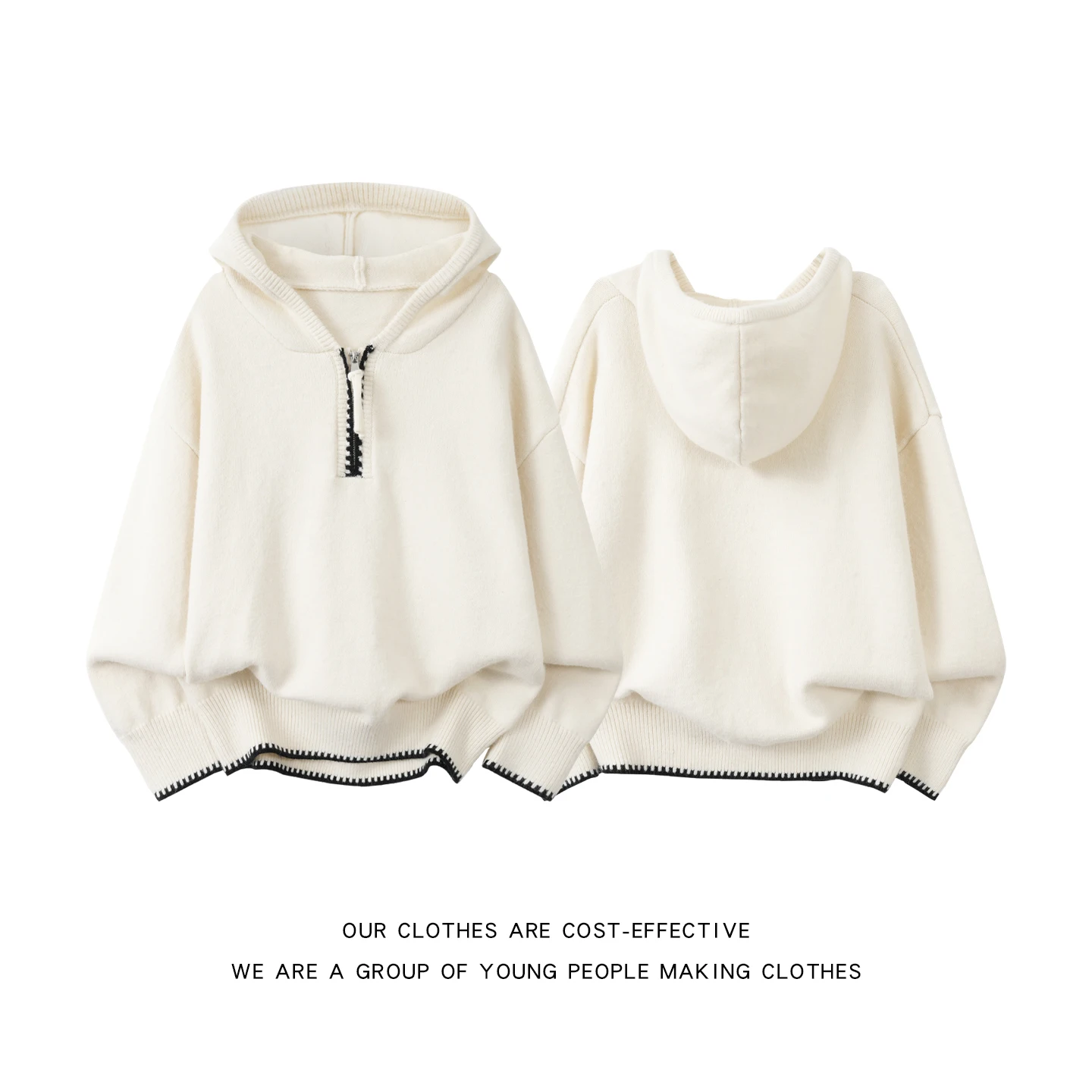 

American Sle Soft Cozy Hooded Knitted Sweater Men's Autumn Winter Casual Loose Fit Long Sve Zipper Decorated Knitwear