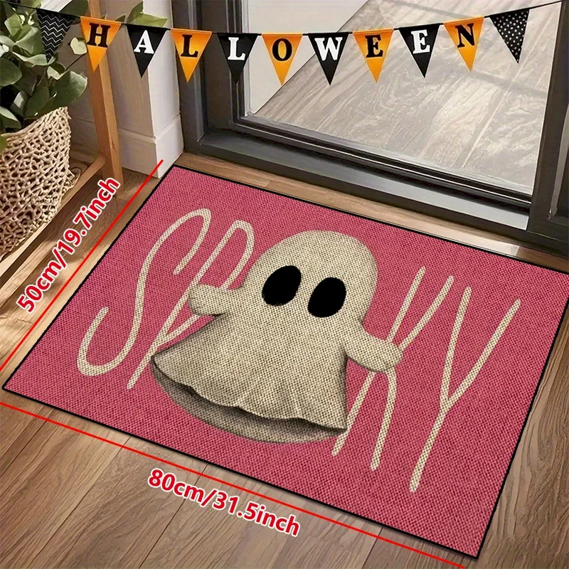 VIKAMA Halloween Pink Ghost Printed Floor Mat Dust Collector Absorbent Mat Entrance Non slip Floor Mat Home Decoration
