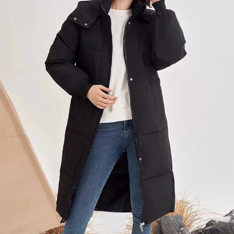 ITOOLIN Women Autumn Casual Thicken Warm Hooded Long Coat Winter Long Sleeve Down Coat Zipper Pocket Parkas Women Office Coat