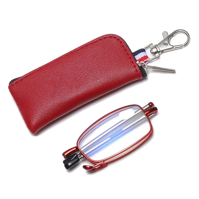 Men\'s Reading Glasses Foldable Glasses with Zipper Bag Metal Frame  Blue Light Resistant Glasses Prescription Glasses +100 +400