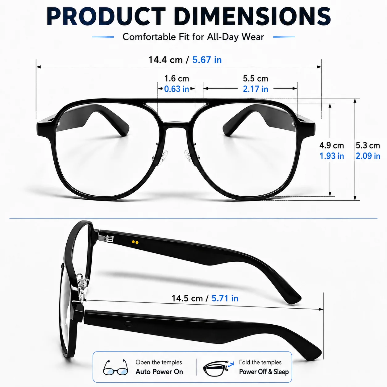 New Smart AI Translation Glasses, lightweight, Unisex, Aviator Frame, Oversized Double Bridge Design, Open-Back Audio Playback