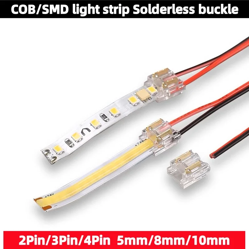 Złącze klamry bez lutowania LED Szybka klamra niskiego napięcia do paska świetlnego COB 5 mm/8 mm/10 mm, 2-pinowe/3pin/4pin