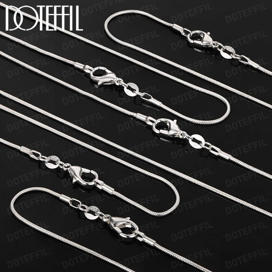 DOTEFFIL 1 مللي متر الأساسية ثعبان سلسلة 925 فضة 1/5/10 قطعة/الوحدة 16-30 بوصة قلادة للمرأة رجل مجوهرات الأزياء #1