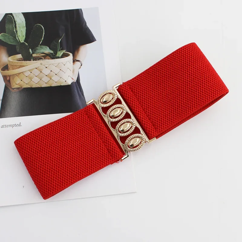 Wide Elastic Belt Solid Color Metal Buckle Corset Belt Lady Fashion Cummerbands Stretch Cinch Waistband Women Waist Belt