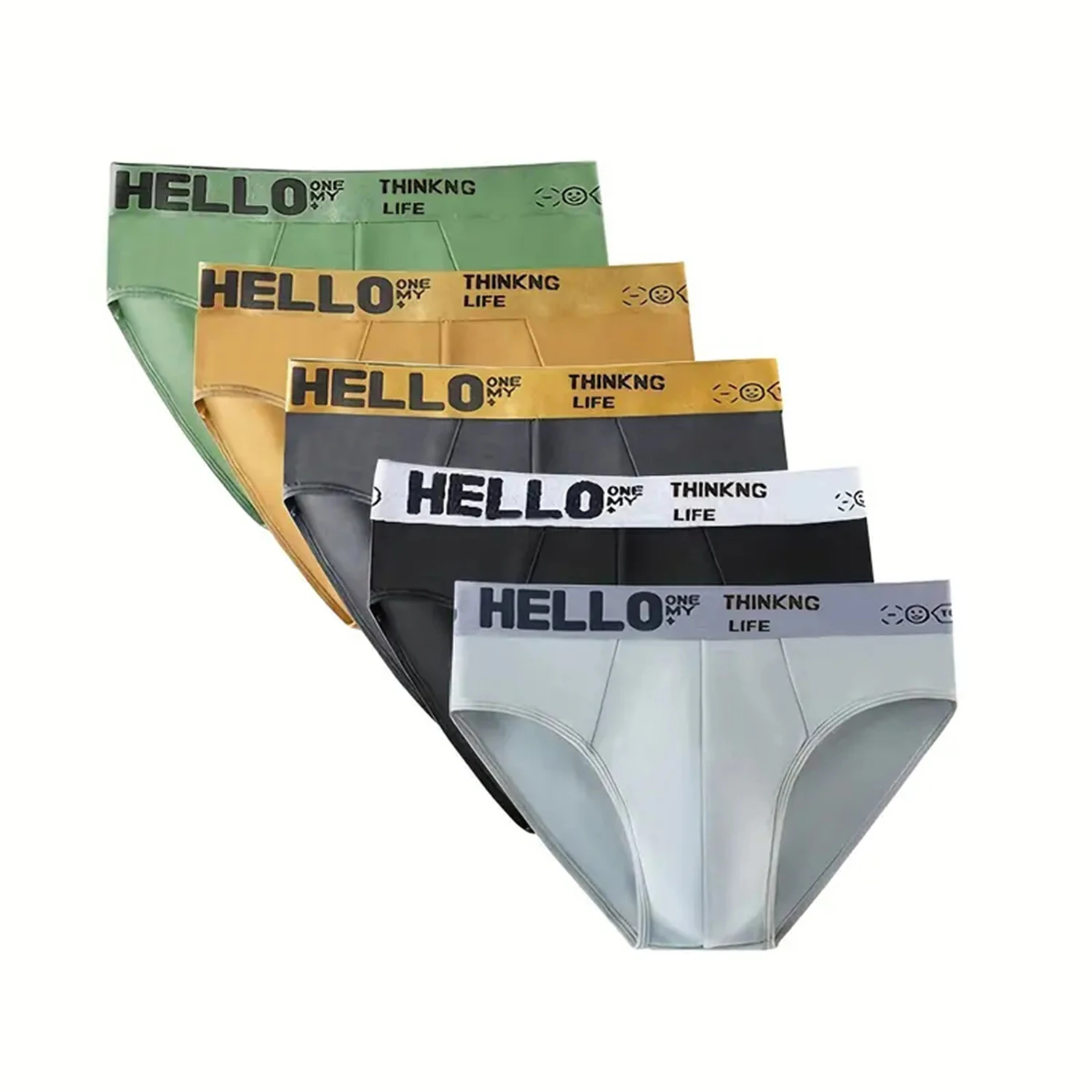 5 Stück Herren-Unterhosen mit Aufdruck „Hello“ – modische, atmungsaktive, bequeme Sport-Unterhosen, hochelastische Sport-Unterhosen