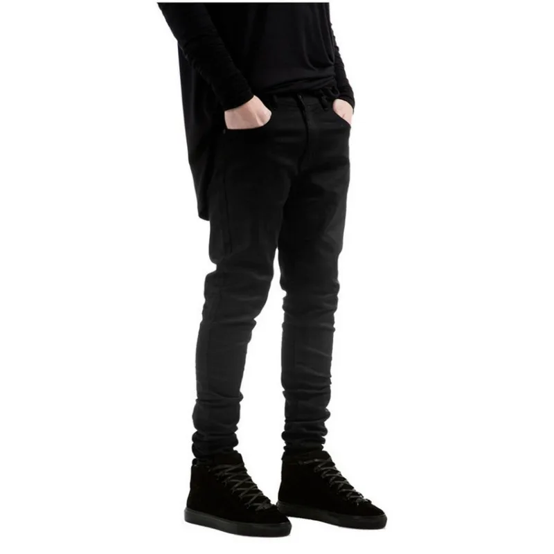 

Pure Black High Street Jeans Dark Slim-fitting Pencil Pants Trousers Men's Pants