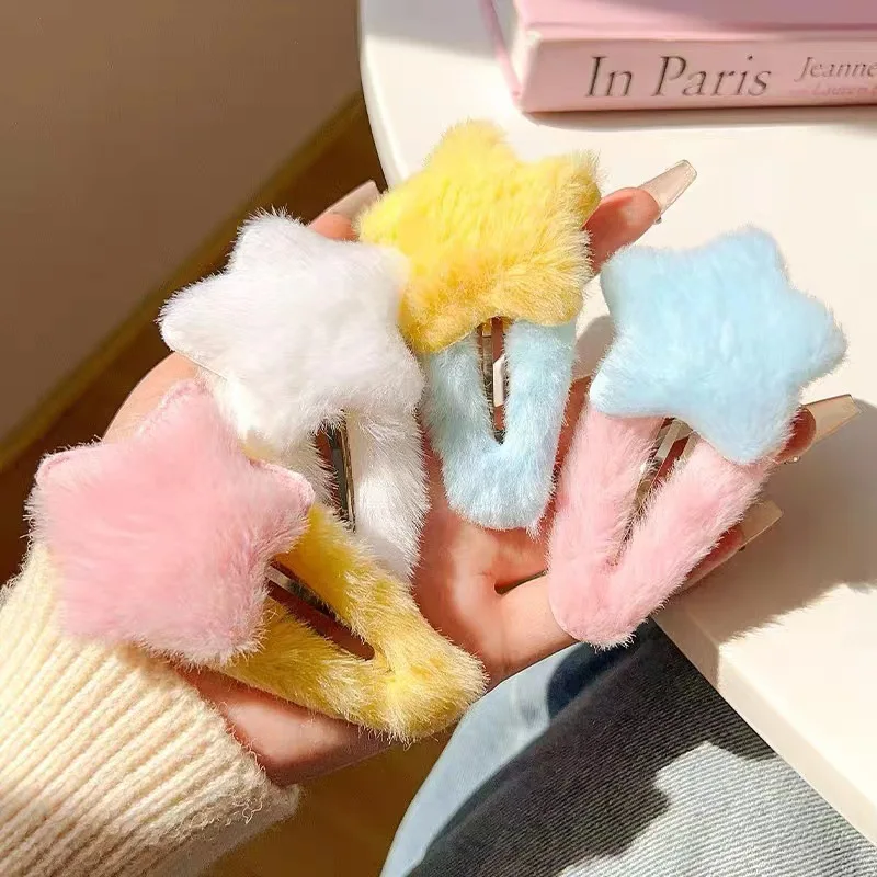 New Sweet Plush Hairpin Women Cute Star Shape Hair Clips Large Side Broken Bangs Bb Clip Fashion Girls Hair Accessories