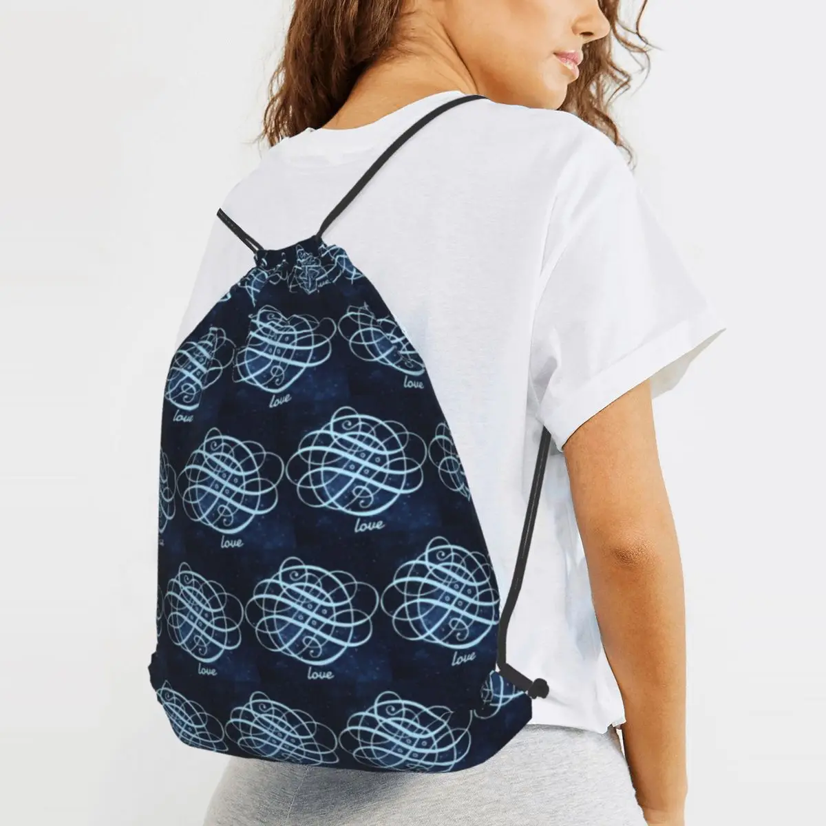 Line Art Backpacks Portable Drawstring Bags Sports Bag Book Bags for Travel School
