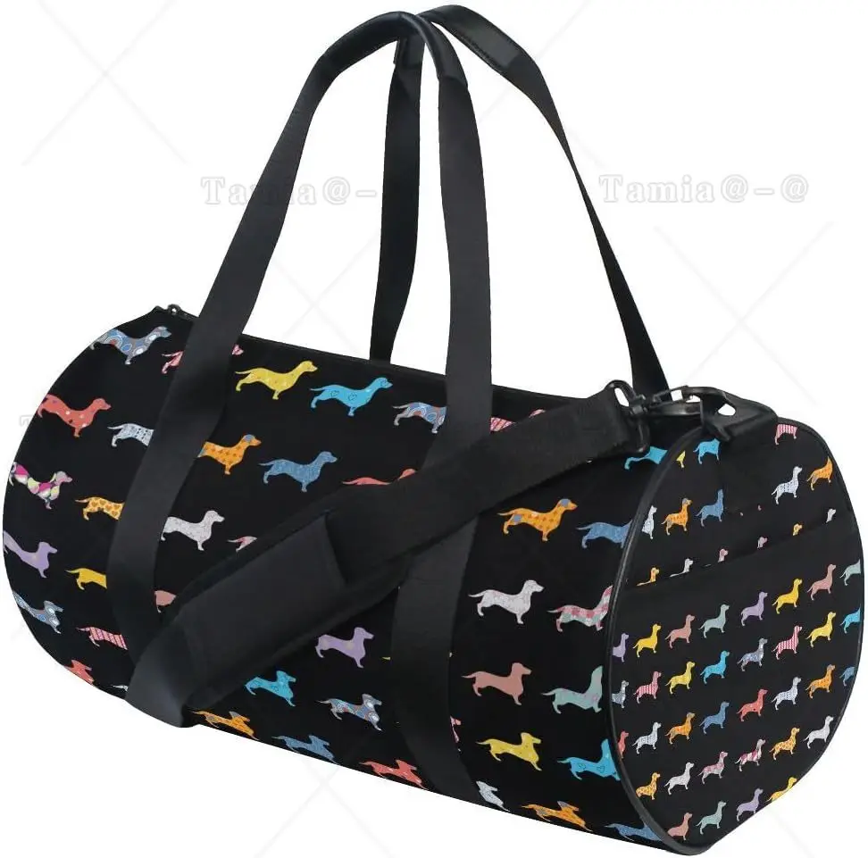 Black Dachshund Paw Print Duffel Bag Sport Gym Canvas Travel Bag for Gym Sports and Overnight