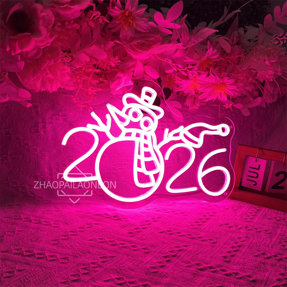 Happy New Year Neon Signs Snowman Icons For Room Home Shop Clubs Decor 2026 New Year Parties Neon Light Personalize Gifts