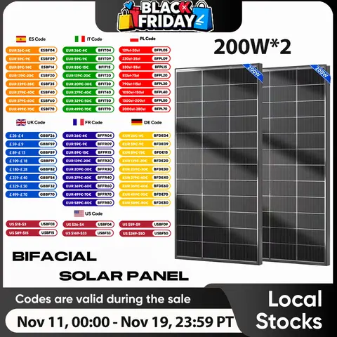 WERCHTAY 400 ワット/200 ワット 12 V 両面ボードソーラーシステムパネル単結晶 16BB 太陽電池 PV 電源家庭用屋上ボート