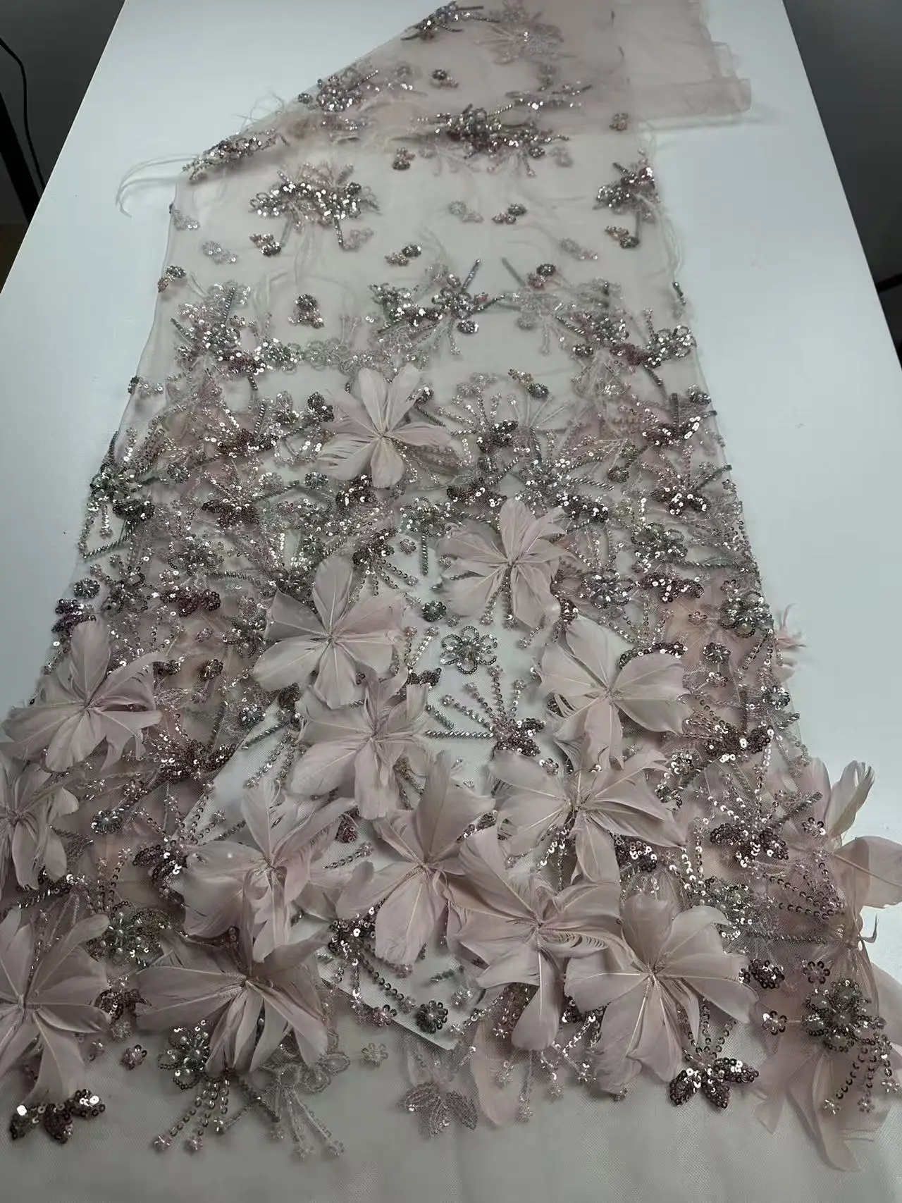 2025 African 3D Flower Lace Fabric Luxury Bridal High Quality Nigerian Applique French Tulle Sequins Fabric For Wedding Sewing