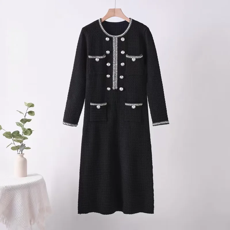 فستان محبوك أنيق جديد تصميم كوري تريكو سترة برقبة دائرية فيستدوس خريف شتاء فساتين نسائية أنيقة بأكمام طويلة #2