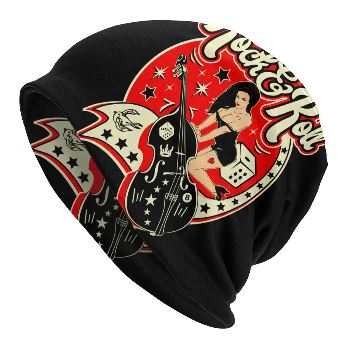 Retro Rock And Roll Pin Up Girl Art Culture Autumn Female Warm Beanies Double Used Warm Bonnet Hats