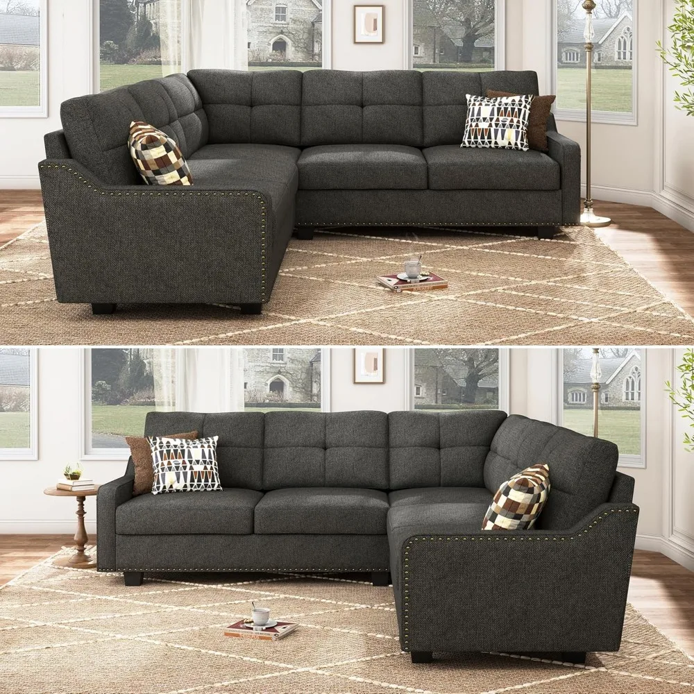 Convertible Sectional Sofa L Shaped Couch for Small Apartment Reversible Sectional Couches for Living Room,Dark Grey furniture image 3
