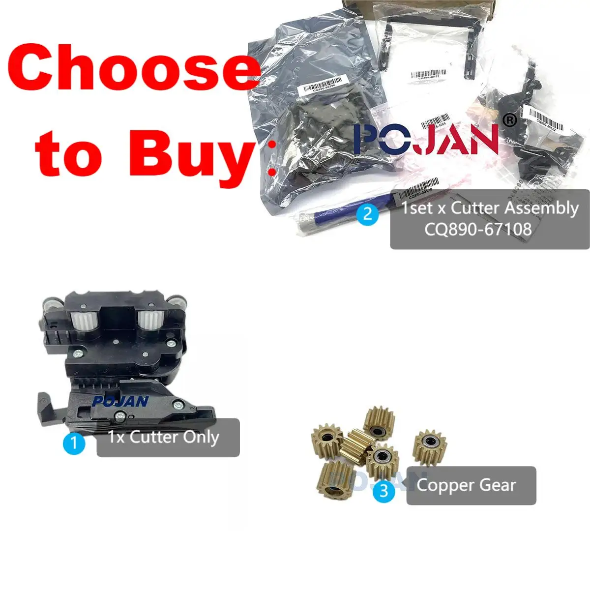 POJAN Choose Cutter /Gear/Floating Cutter Assembly CQ890-60238 CQ890-67108 Fit for Designjet T120 T520 T730 T830 T630 T525 T530