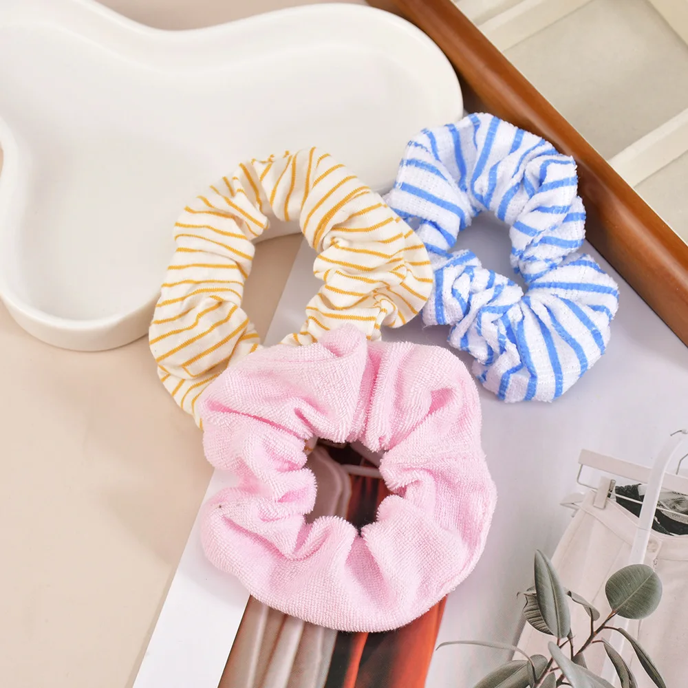 3 Pcs Hair Drying Scrunchies Microfiber Towel Stripe Hair Scrunchies  Ponytail Rubber Bands Hair Accessories for Women Girls