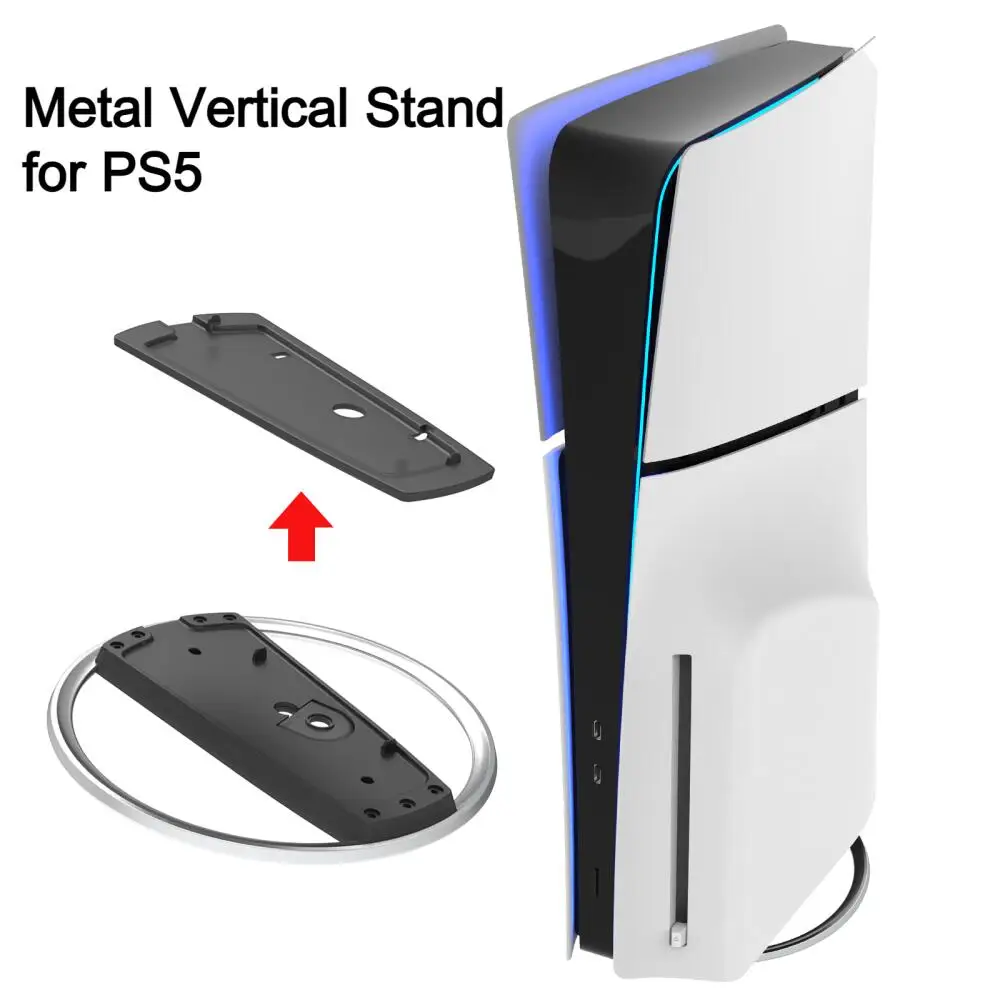 Metal Vertical Stand for PS5 Slim Console Disc and Digital with Screw, Base Stand Replacement for Playstation 5 Slim Console