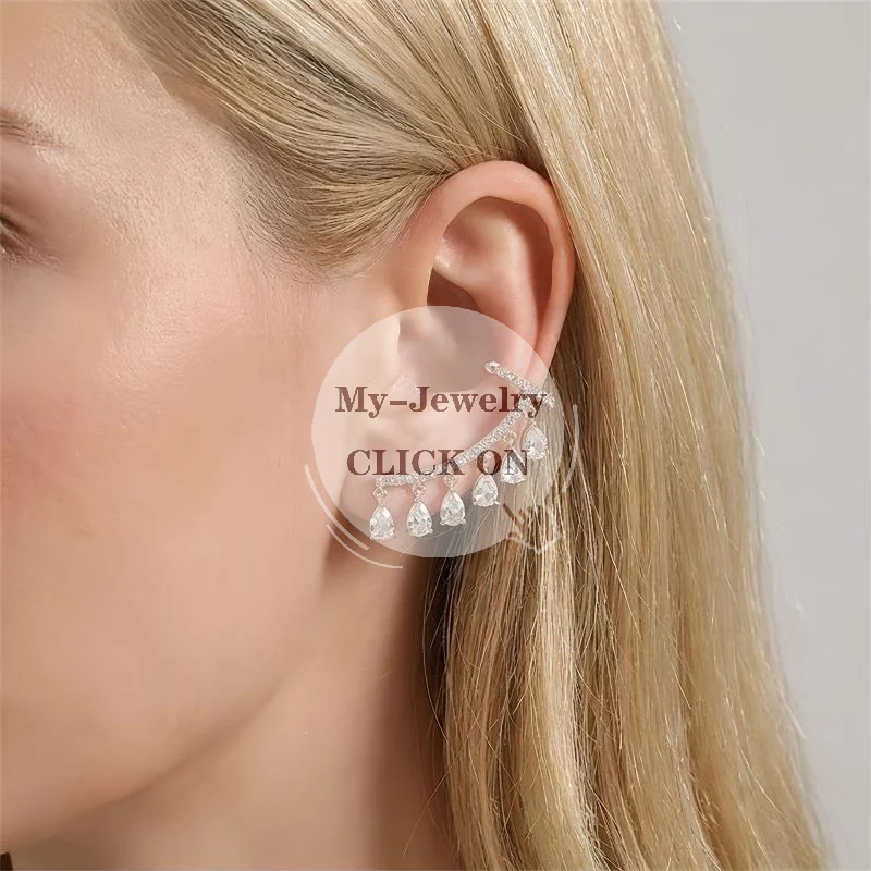 Crystal Water Drop Ear Cuff Earrings For Women Vintage Drop Rhinestone Ear Crawler Earring Non Piercing Earrings Boho Jewelry