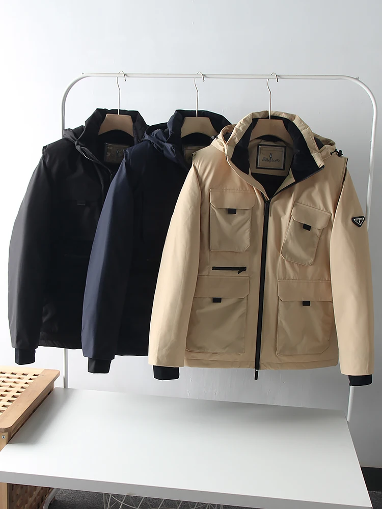 

Heavyweight Cotton Jacket with Detachable Sleeves for Men Fashionable Urban Style Windproof Warm Hooded Two-in-One Design