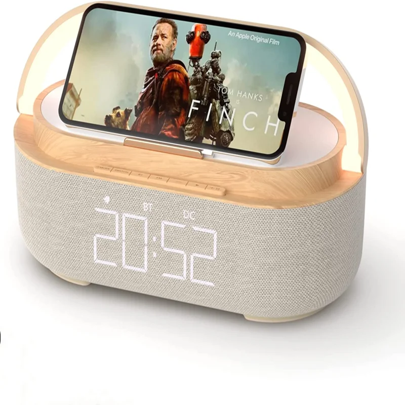 Digital Alarm Clock FM Radio Bluetooth Speaker Wireless Charger Snooze Lamp for IPhone 14/13/12/11 for Huawei P30 Pro Mate 20