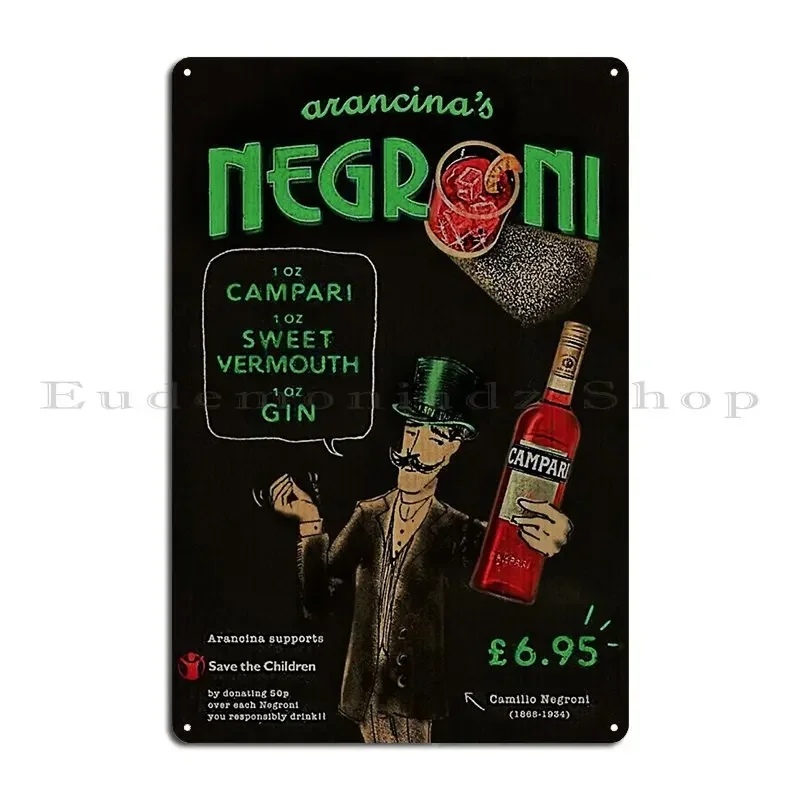 Vintage Green Arancinas Negroni Campari Sweet Vermouth Gin Cocktails Metal Sign Wall Cave Print Decoration Tin Sign Poster