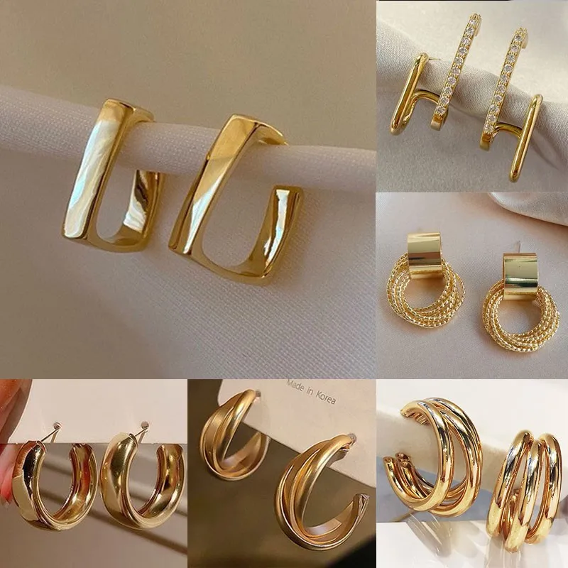 Vintage Fashion Geometric Earrings For Women Jewelry Round Heat Circle C-shape Wedding Party Gold Color Earrings Pendientes z40