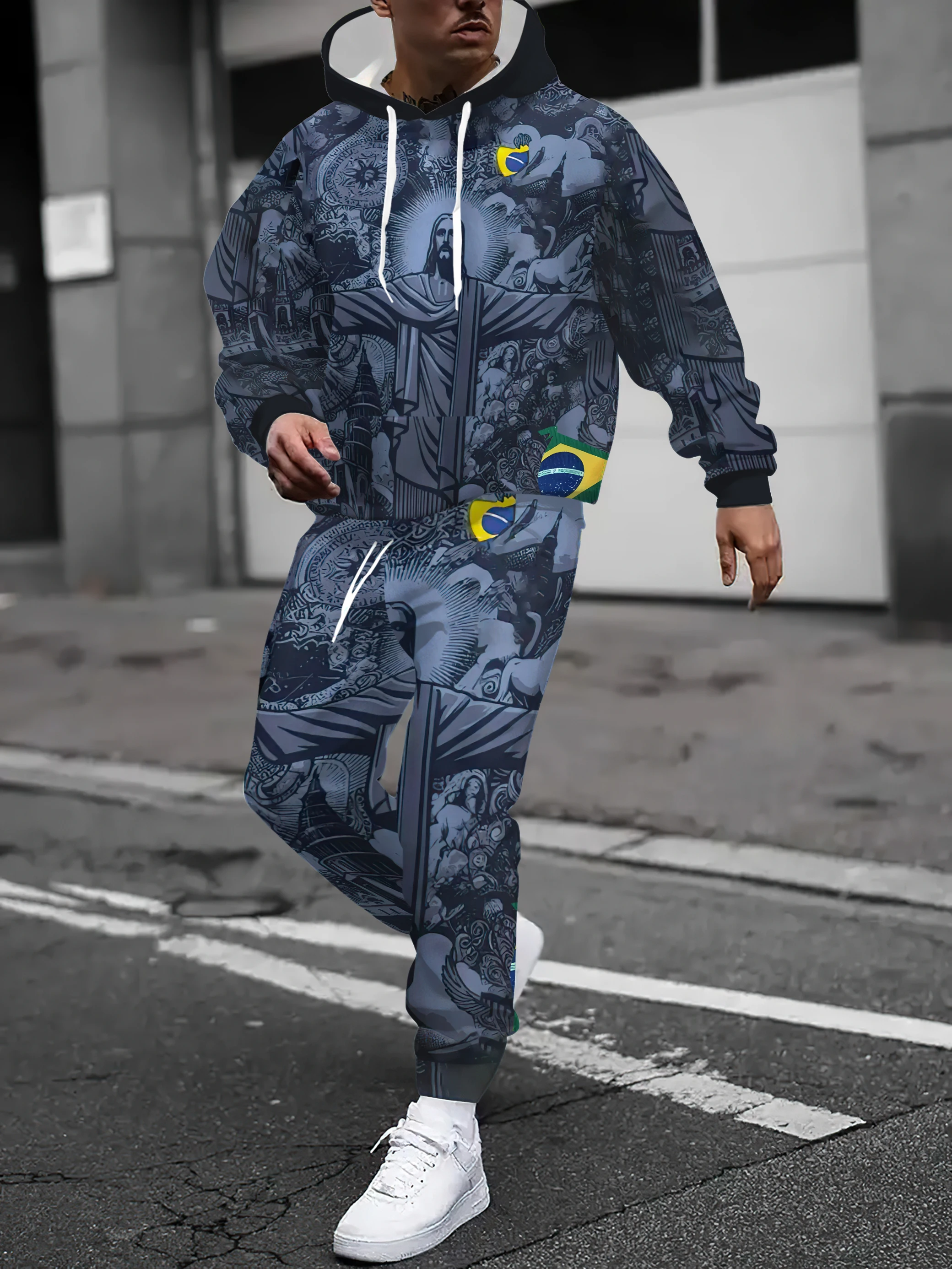 مجموعة هوديي الرجالية الجديدة لربيع وخريف 2025 عبارة عن مجموعة ملابس الشارع غير الرسمية والعصرية مع مطبوعات يسوع