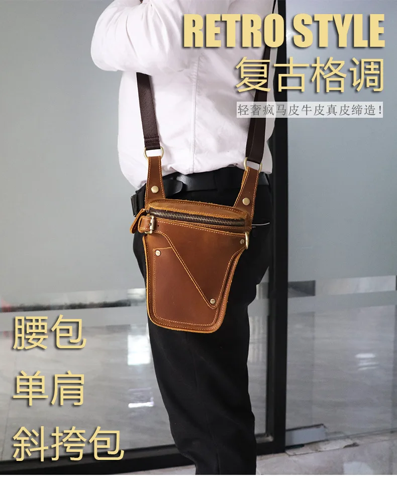 NEW For Men Genuine Leather Belt High Vintage Men\'s Motorcycle Waist Pack Male Hip Fanny Packs Bag belt bag bolsos hombre sac 가방