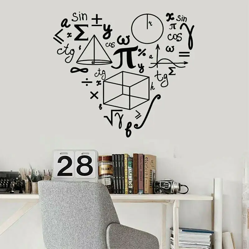 Математика, школа, класс, наклейки на стены, виниловые интерьерные художественные украшения дома, математика, наклейка на стену с изображением любви, фреска для комнаты подростка, спальни A832