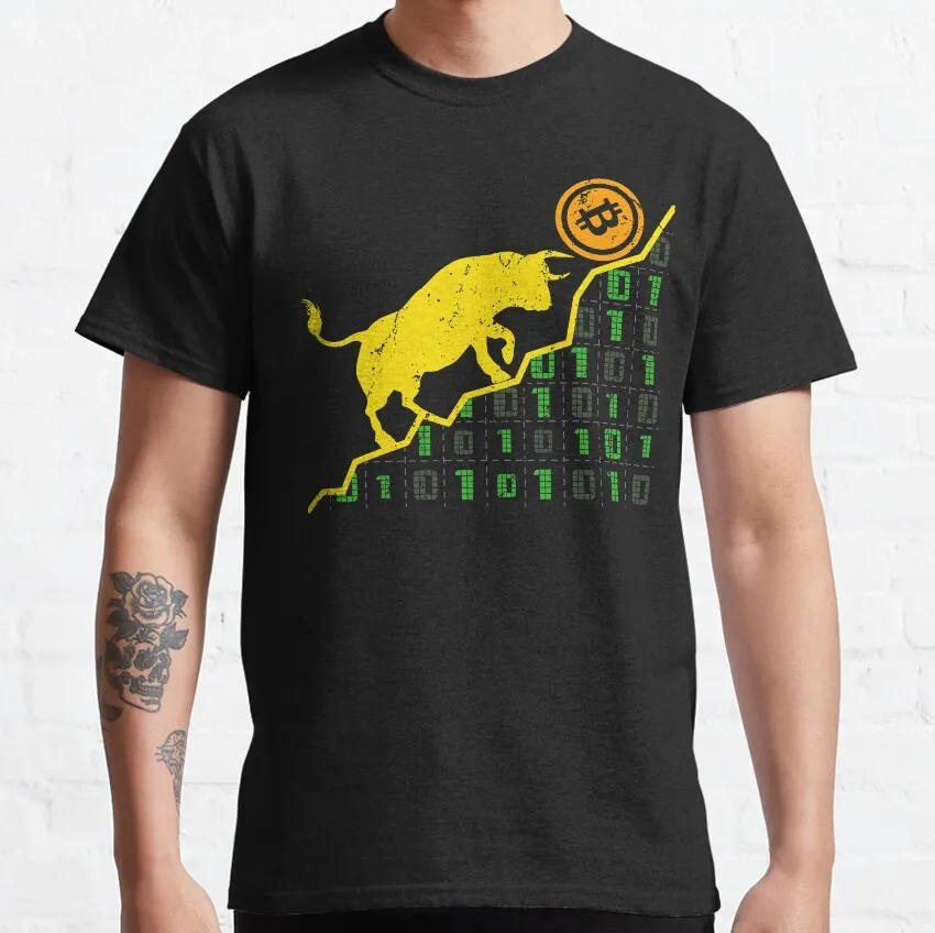 

1207 Bitcoin Bull Gift t shirt for Crypto Traders Bitcoin Symbol tee 100% cotton printed Graphic clothes All size tops S-6XL