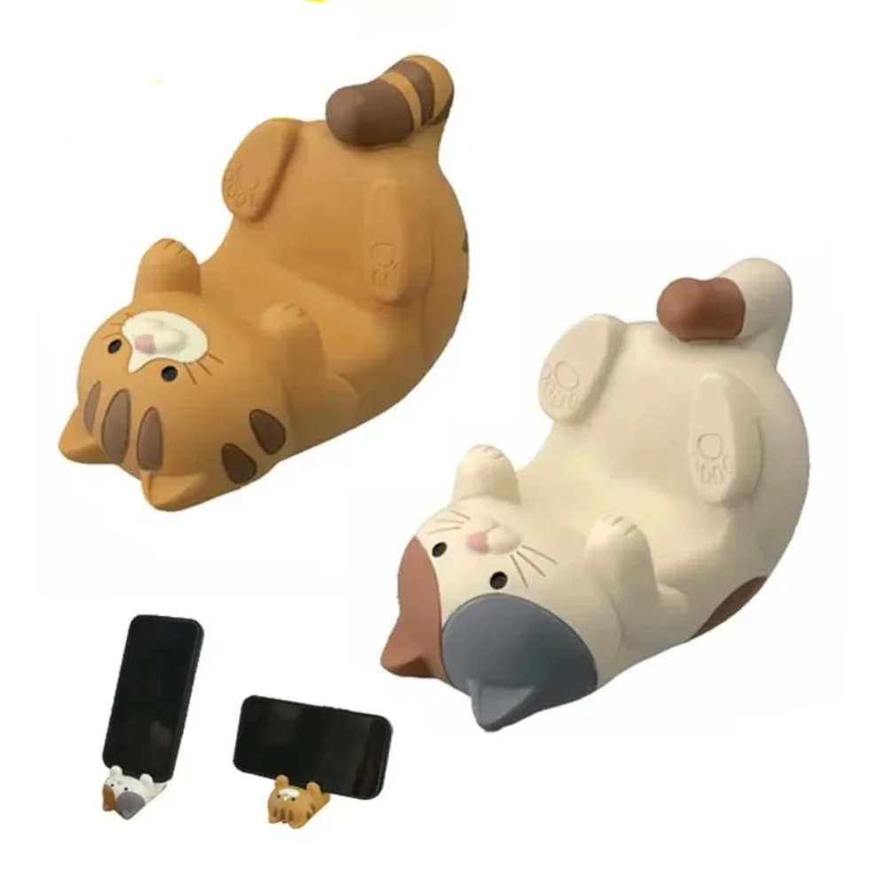 1Pc Cat Cell Phone Stand Resin Home Decorative Figure Cute Craft Ornaments Phone Holder Creative Phone Bracket For Men And Women - view 3