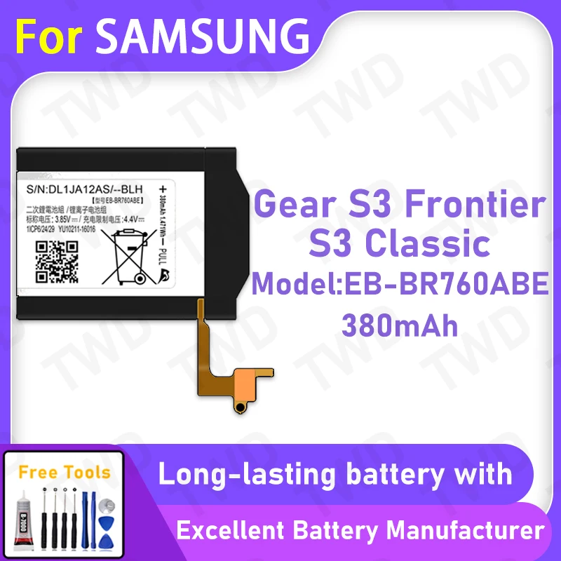 

100% New EB-BR760ABE Watch Battery For Samsung Gear S3 Frontier/S3 Classic Replacement Bateria+Free Tools