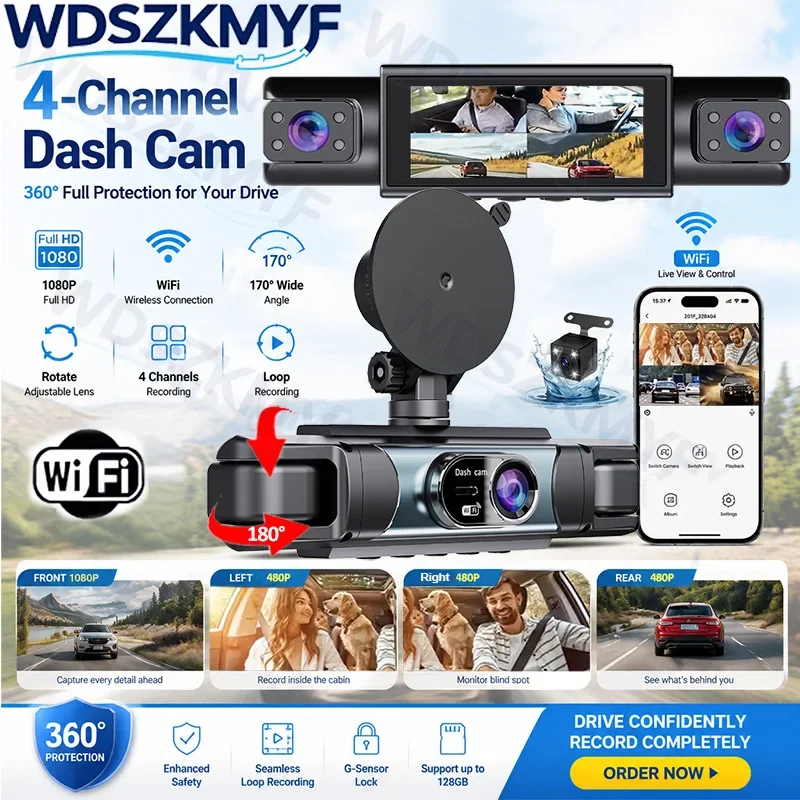 NEW WiFi 4 Cameraes Dash Cam 1080P Cars Camera Front Left Right Rear view camera Parking Monit Car DVR 3 Lens Car Video Recorder