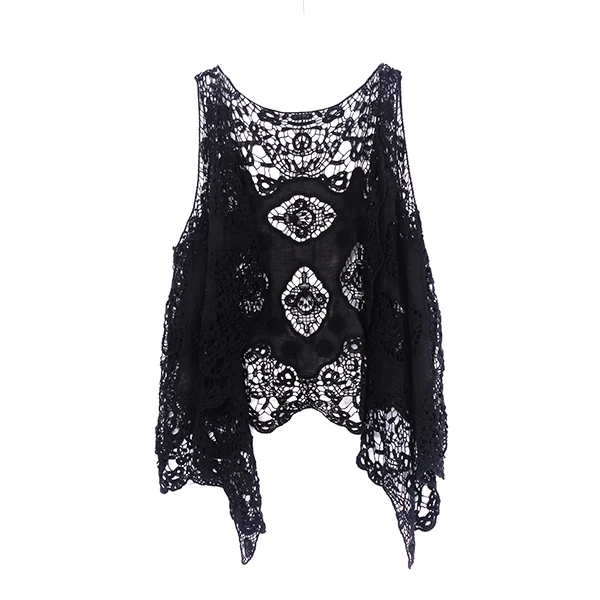 Jastie Hippie Froral Patch Design Vest, Vintage Retro Crochet, Verão Praia Cover Up Top, Quimono de ponto aberto assimétrico