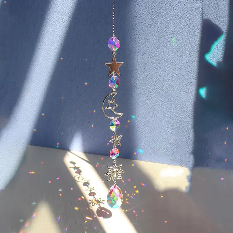 1 Pc Galaxy Star Moon Crystal Wind Chime Suncatcher Pendant Home Outdoor Garden Decor Holiday Party Supplies