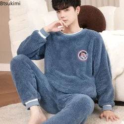 2024 Men's Warm Pajama Sets Autumn Winter Flannel Pijamas Sets 2PCS Homewear Sleepwear for Men Oversized Two Pieces Sets Male