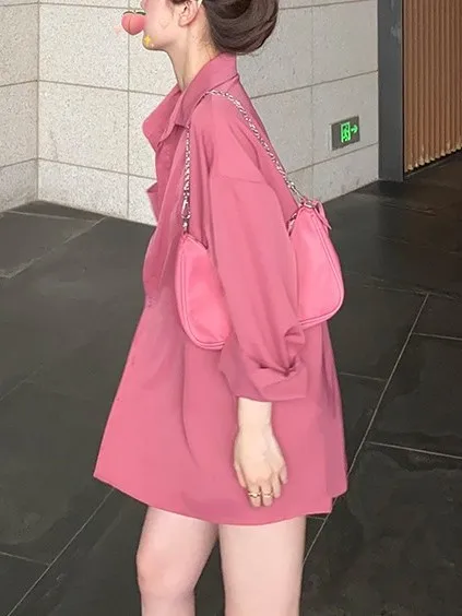 

Women's Summer Loose Lazy Chic Design irt Casual Sle Polyester Fiber Long Sve Flip Collar Thin Non-deformable irt