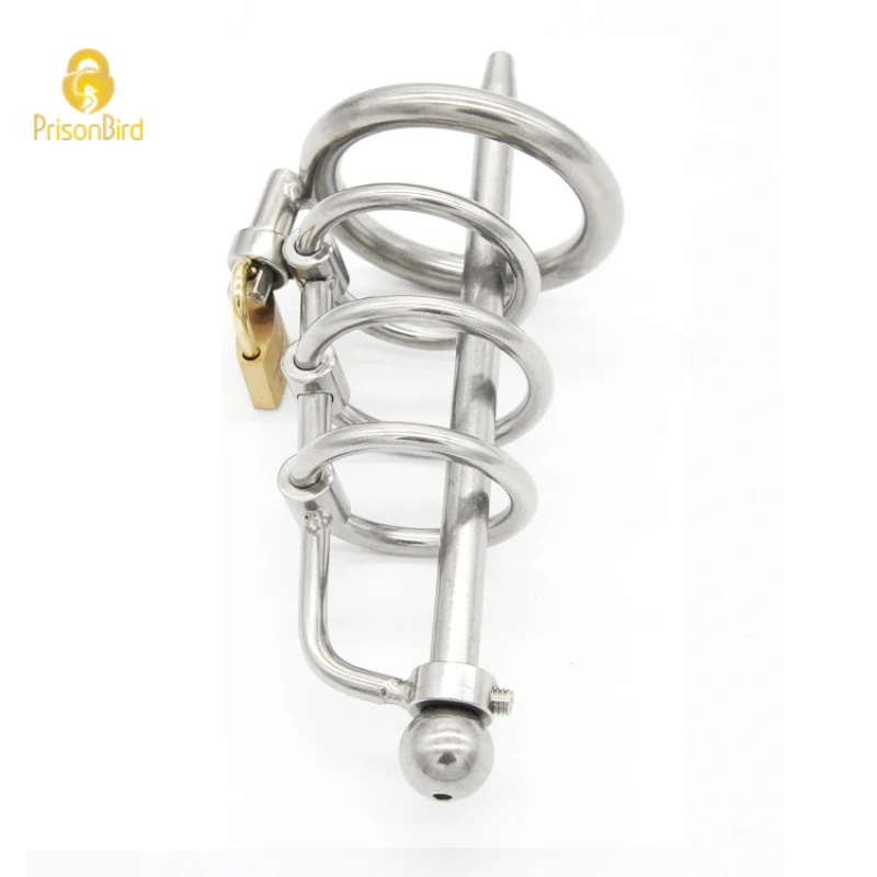 Chaste Bird 3 Ring Stainless Steel Male Chastity Device/Belt with Catheter,Cock Cage,Penis Ring,Penis Lock,Adult Game A061