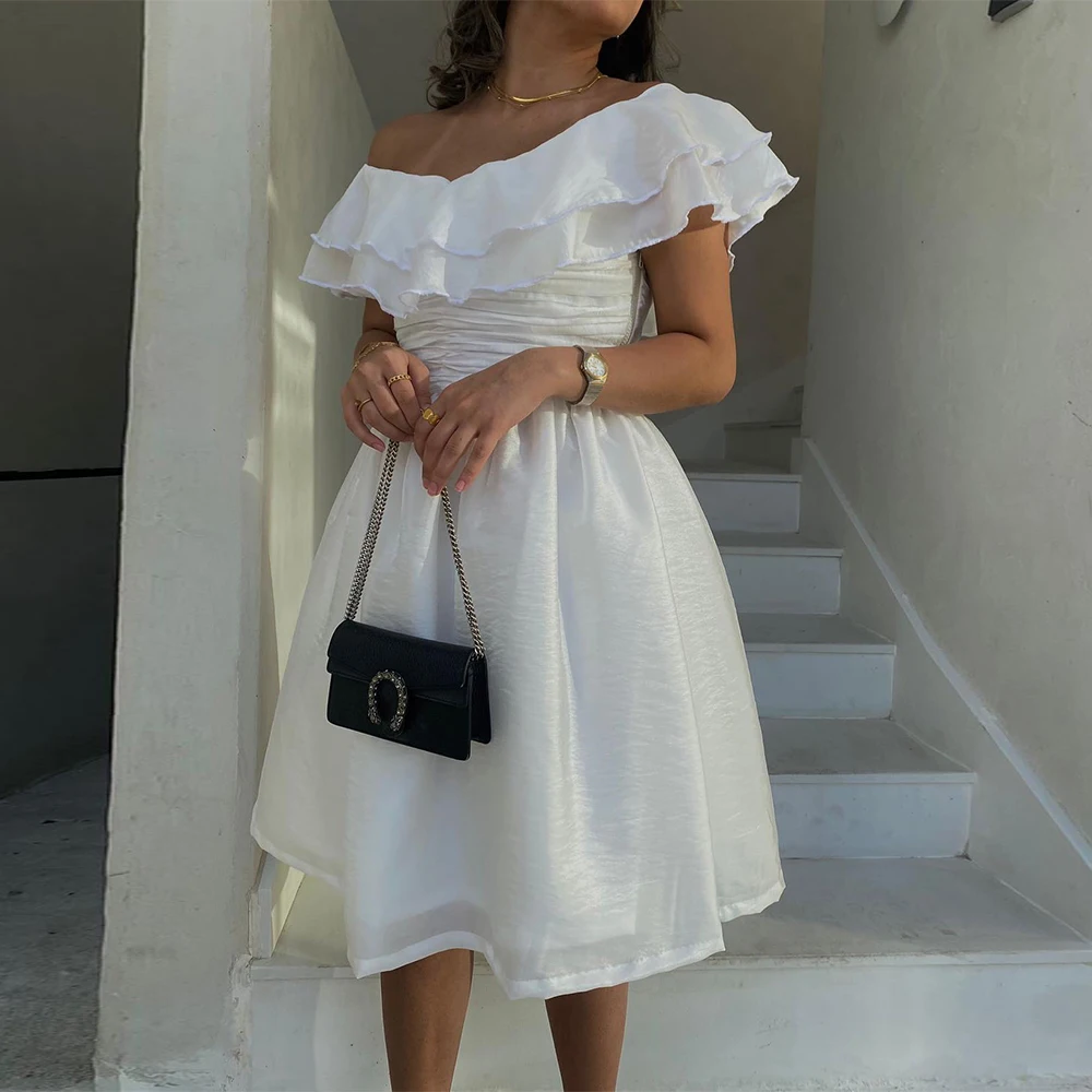 

Elegant White Organza Evening Dress Exquisite Boat Neck Party Dresses Delicate Backless Customized Special Occasion Gowns