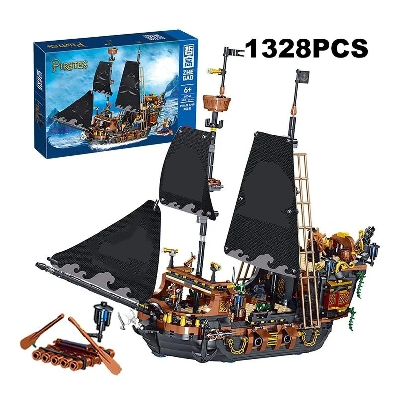 CONUSEA 1424 Stück schwarze Piraten Schiff DIY Abenteuer Perle Boot Filme Mini Ziegel Bausteine montiert Modell Spielzeug Kinder Weihnachts geschenke 6