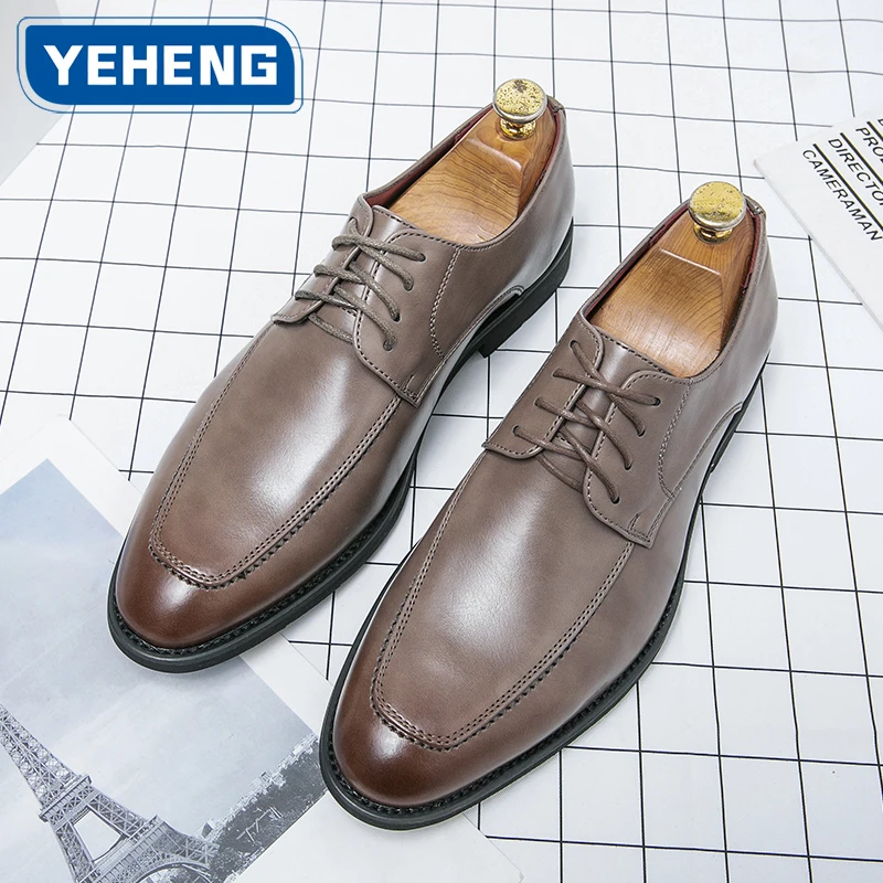 

Брендовая мужская кожаная обувь ручной работы высокого качества, повседневная деловая рабочая обувь-оксфорд, черная кофейная удобная мужская обувь на шнуровке на плоской подошве